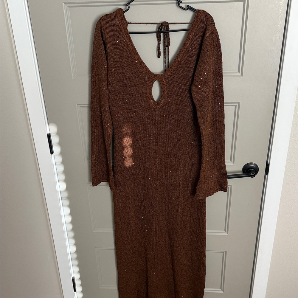 Elegant Brown Long Sleeve Dress